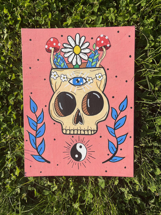 9x12 Flower Child Skull Painting
