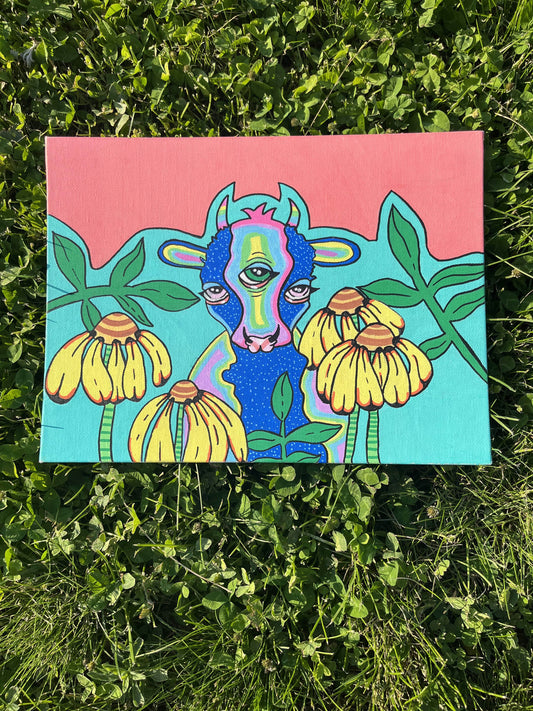 9x12 Psychedelic Cow Painting