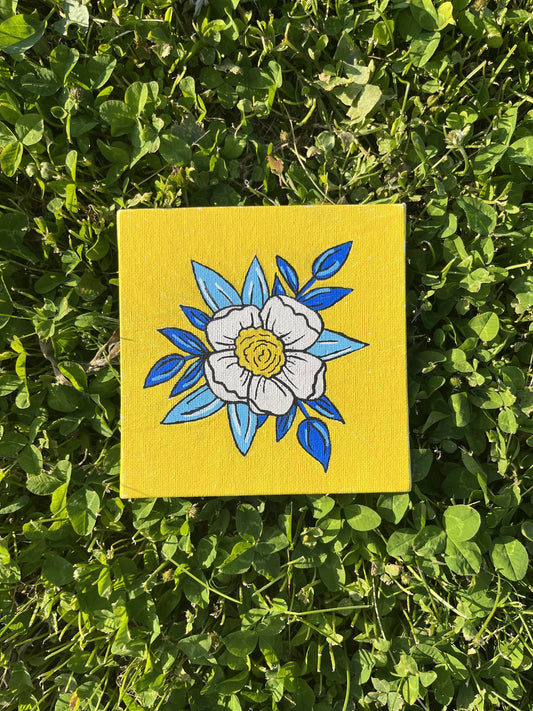 5x5 Blue and Yellow Flower Painting