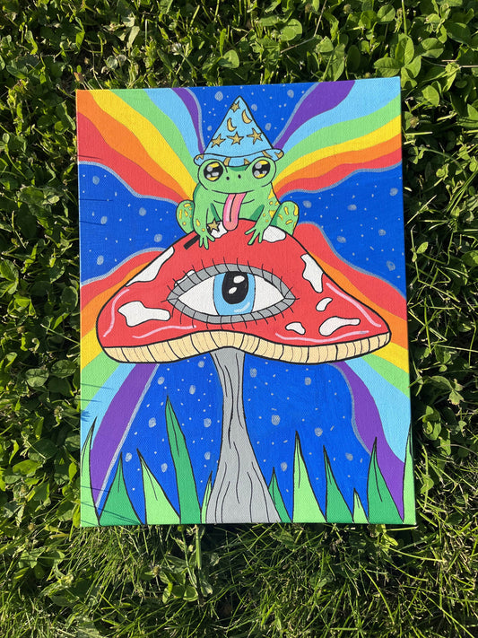 9x12 Psychedelic Frog Mushroom Painting